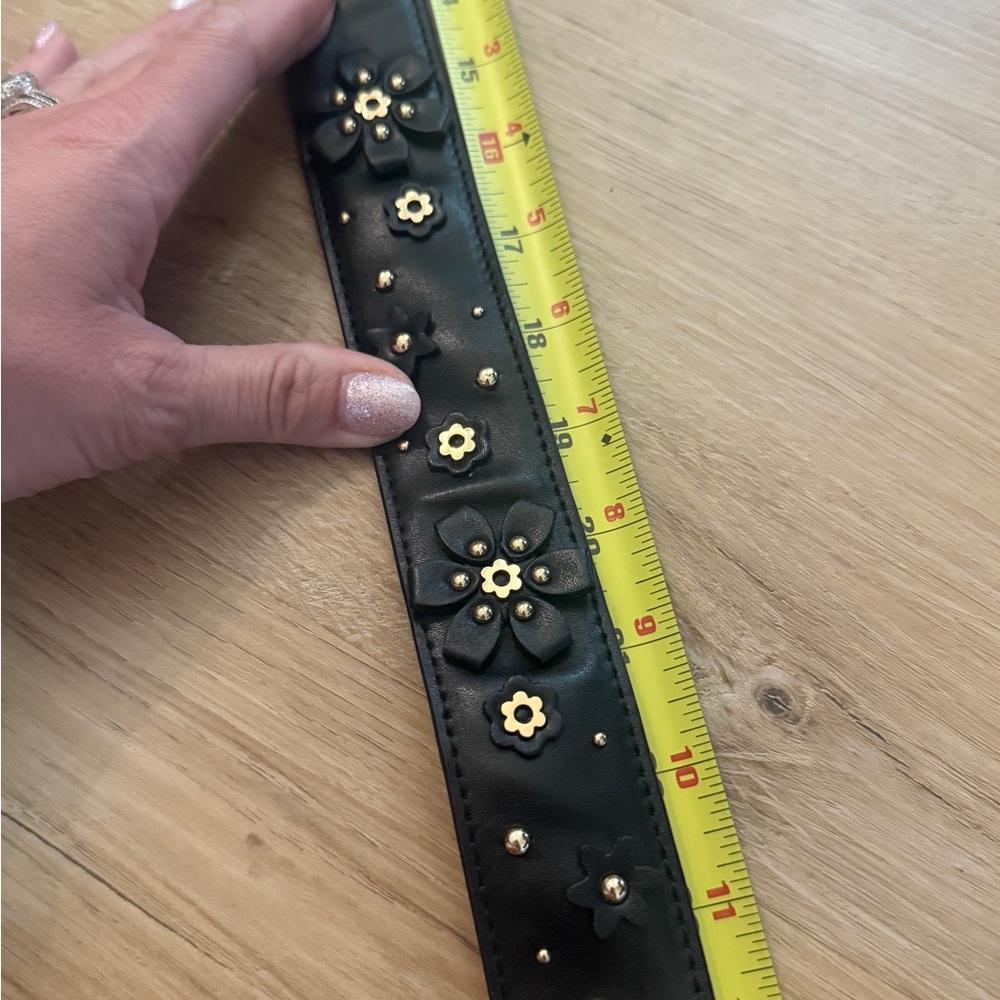 Floral Embellished Black Leather purse strap
